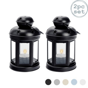 Nicola Spring - Metal Hanging Tealight Lanterns - 16cm - Black - Pack of 2