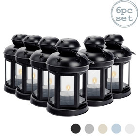 Nicola Spring - Metal Hanging Tealight Lanterns - 16cm - Black - Pack of 6
