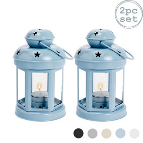 Nicola Spring - Metal Hanging Tealight Lanterns - 16cm - Blue - Pack of 2