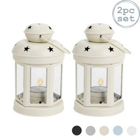 Nicola Spring - Metal Hanging Tealight Lanterns - 16cm - Cream - Pack of 2