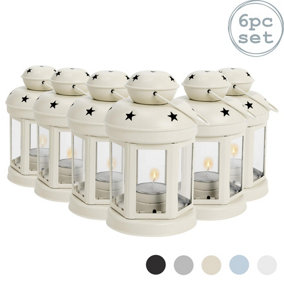 Nicola Spring - Metal Hanging Tealight Lanterns - 16cm - Cream - Pack of 6