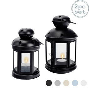 Nicola Spring - Metal Hanging Tealight Lanterns - 2 Sizes - Black - Pack of 2
