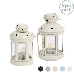 Nicola Spring - Metal Hanging Tealight Lanterns - 2 Sizes - Cream - Pack of 2