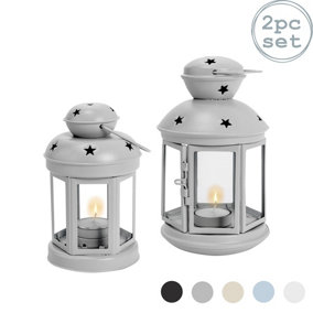 Nicola Spring - Metal Hanging Tealight Lanterns - 2 Sizes - Grey - Pack of 2