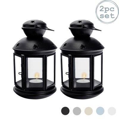 Nicola Spring - Metal Hanging Tealight Lanterns - 20cm - Black - Pack of 2