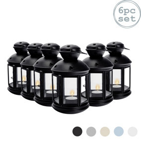 Nicola Spring - Metal Hanging Tealight Lanterns - 20cm - Black - Pack of 6