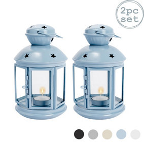 Nicola Spring - Metal Hanging Tealight Lanterns - 20cm - Blue - Pack of 2