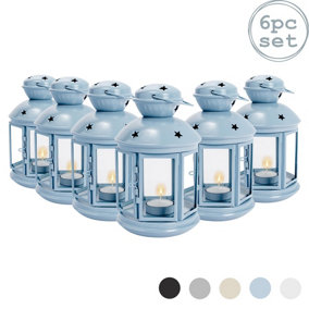 Nicola Spring - Metal Hanging Tealight Lanterns - 20cm - Blue - Pack of 6