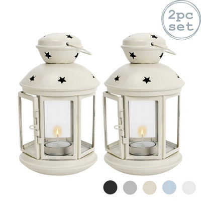 Nicola Spring - Metal Hanging Tealight Lanterns - 20cm - Cream - Pack of 2