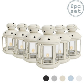 Nicola Spring - Metal Hanging Tealight Lanterns - 20cm - Cream - Pack of 6