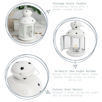 Nicola Spring - Metal Hanging Tealight Lanterns - 20cm - Cream - Pack of 6