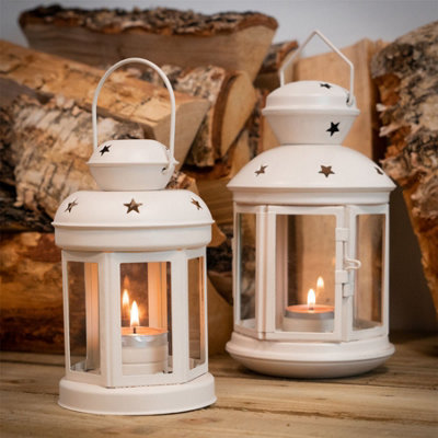 Nicola Spring - Metal Hanging Tealight Lanterns - 20cm - Cream - Pack of 6 - 5