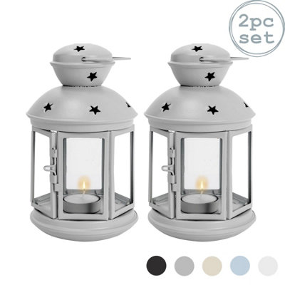 Nicola Spring - Metal Hanging Tealight Lanterns - 20cm - Grey - Pack of 2