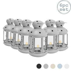 Nicola Spring - Metal Hanging Tealight Lanterns - 20cm - Grey - Pack of 6