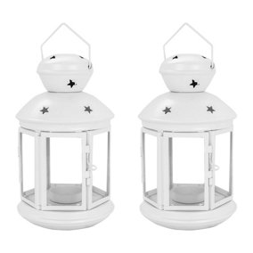 Nicola Spring - Metal Hanging Tealight Lanterns - 20cm - White - Pack of 2