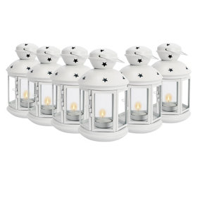 Nicola Spring - Metal Hanging Tealight Lanterns - 20cm - White - Pack of 6