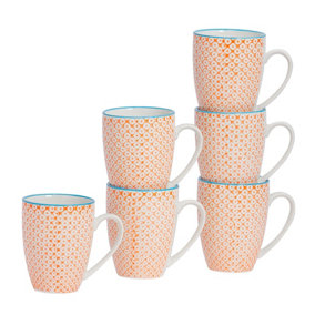 Nicola Spring - Nicola Spring - Hand-Printed Mug - 330ml - Orange - Pack of 6