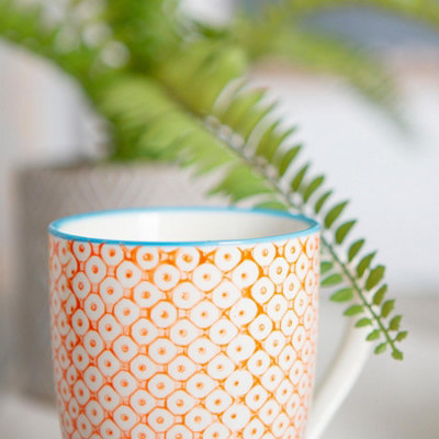 Nicola Spring - Nicola Spring - Hand-Printed Mug - 330ml - Orange - Pack of 6
