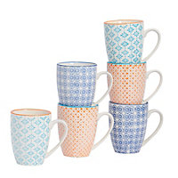 Nicola Spring - Nicola Spring - Hand-Printed Mugs - 330ml - 3 Colours - Pack of 6