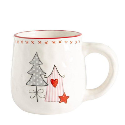 Nicola Spring - Patchwork Christmas Coffee Mug - 475ml - White