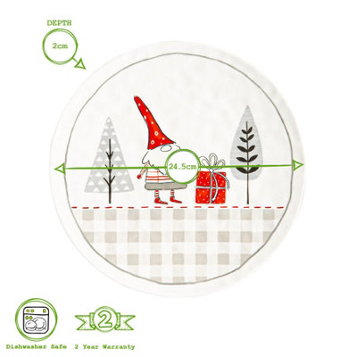 Nicola Spring - Patchwork Christmas Dinner Plates - 24.5cm - White