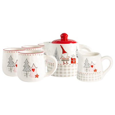 Nicola Spring - Patchwork Christmas Tea Party Set - White - 6pc