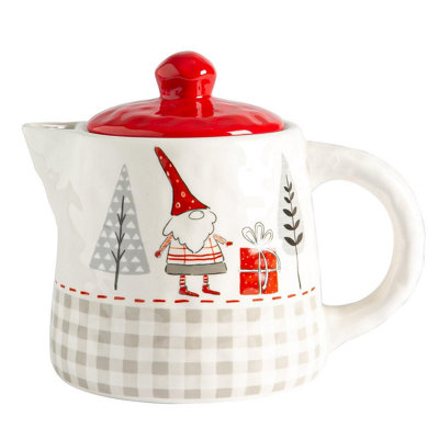 Nicola Spring - Patchwork Christmas Teapot - 800ml - White