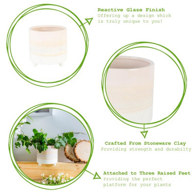 Nicola Spring - Reactive Glaze Footed Plant Pots - 10.5cm - Natural - Pack of 3