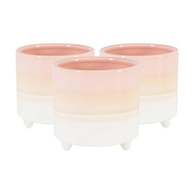 Nicola Spring - Reactive Glaze Footed Plant Pots - 10.5cm - Pink - Pack of 3