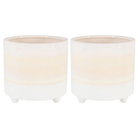 Nicola Spring - Reactive Glaze Footed Plant Pots - 14cm - Natural - Pack of 2