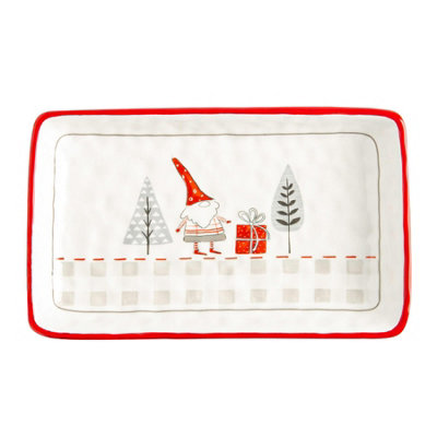 Nicola Spring - Rectangle Patchwork Christmas Serving Platter - 25 x 15cm - White