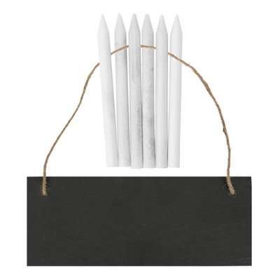 Nicola Spring Rectangle Slate Memo Board with Rope & Chalk Pencils - 25cm x 10cm - Black