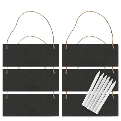 Nicola Spring Rectangle Slate Memo Boards with Rope & Chalk Pencils - 25cm x 10cm - Black - Pack of 6