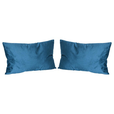 Nicola Spring Rectangle Velvet Cushions - 60cm x 40cm - Blue - Pack of 2