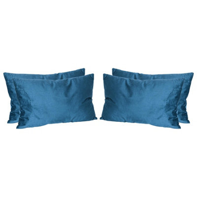 Nicola Spring Rectangle Velvet Cushions - 60cm x 40cm - Blue - Pack of 4