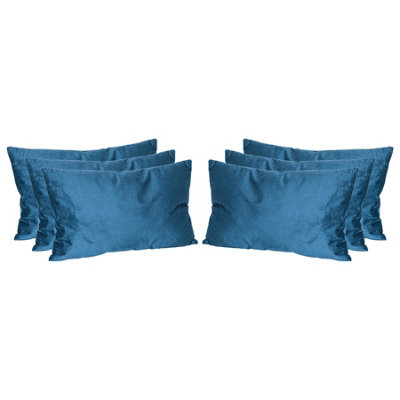 Nicola Spring Rectangle Velvet Cushions - 60cm x 40cm - Blue - Pack of 6