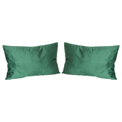 Nicola Spring Rectangle Velvet Cushions - 60cm x 40cm - Green - Pack of 2
