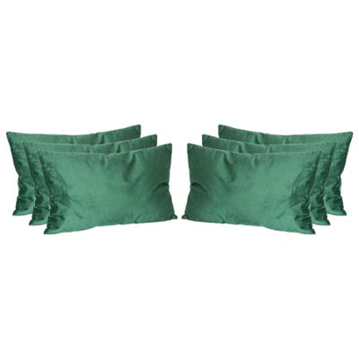 Nicola Spring Rectangle Velvet Cushions - 60cm x 40cm - Green - Pack of 6