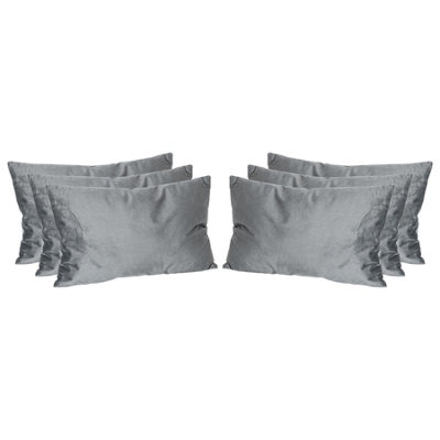 Nicola Spring Rectangle Velvet Cushions - 60cm x 40cm - Grey - Pack of 6