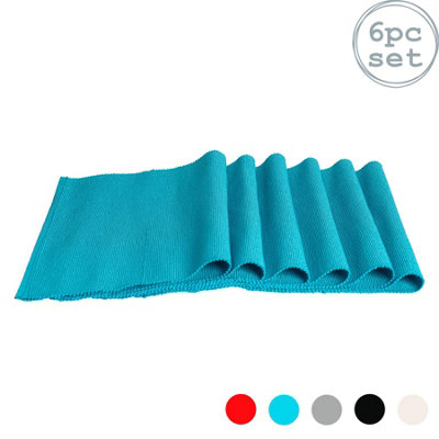 Nicola Spring - Ribbed Cotton Placemats - 48 x 33cm - Light Blue - Pack of 6