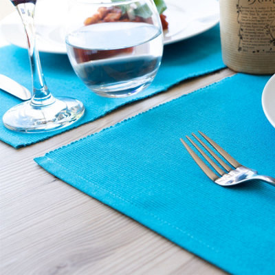 Nicola Spring - Ribbed Cotton Placemats - 48 x 33cm - Light Blue - Pack of 6