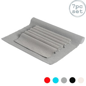 Nicola Spring - Ribbed Cotton Placemats with Table Runner - Grey
