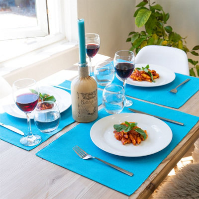 Nicola Spring - Ribbed Cotton Placemats with Table Runner - Light Blue
