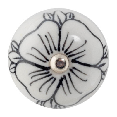 Nicola Spring Round Ceramic Cabinet Knob - Black Bud