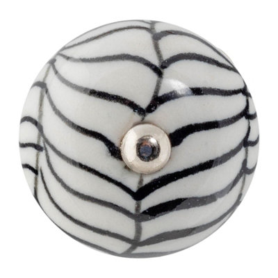 Nicola Spring Round Ceramic Cabinet Knob - Black Fern