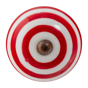 Nicola Spring - Round Ceramic Cabinet Knob - Dark Red Stripe