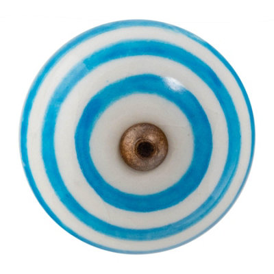 Nicola Spring Round Ceramic Cabinet Knob - Light Blue Stripe
