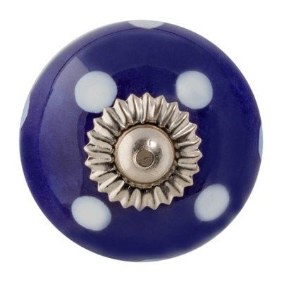 Nicola Spring Round Ceramic Cabinet Knob - Navy & Blue Spot