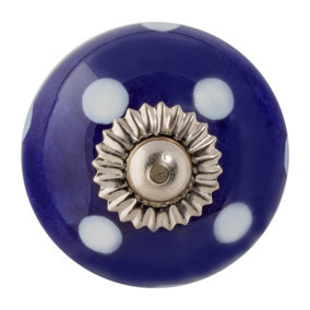 Nicola Spring - Round Ceramic Cabinet Knob - Navy & Blue Spot