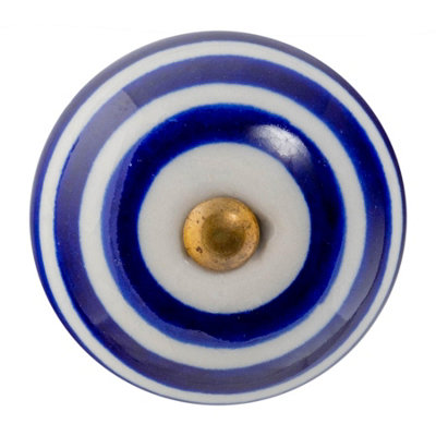 Nicola Spring - Round Ceramic Cabinet Knob - Navy Stripe